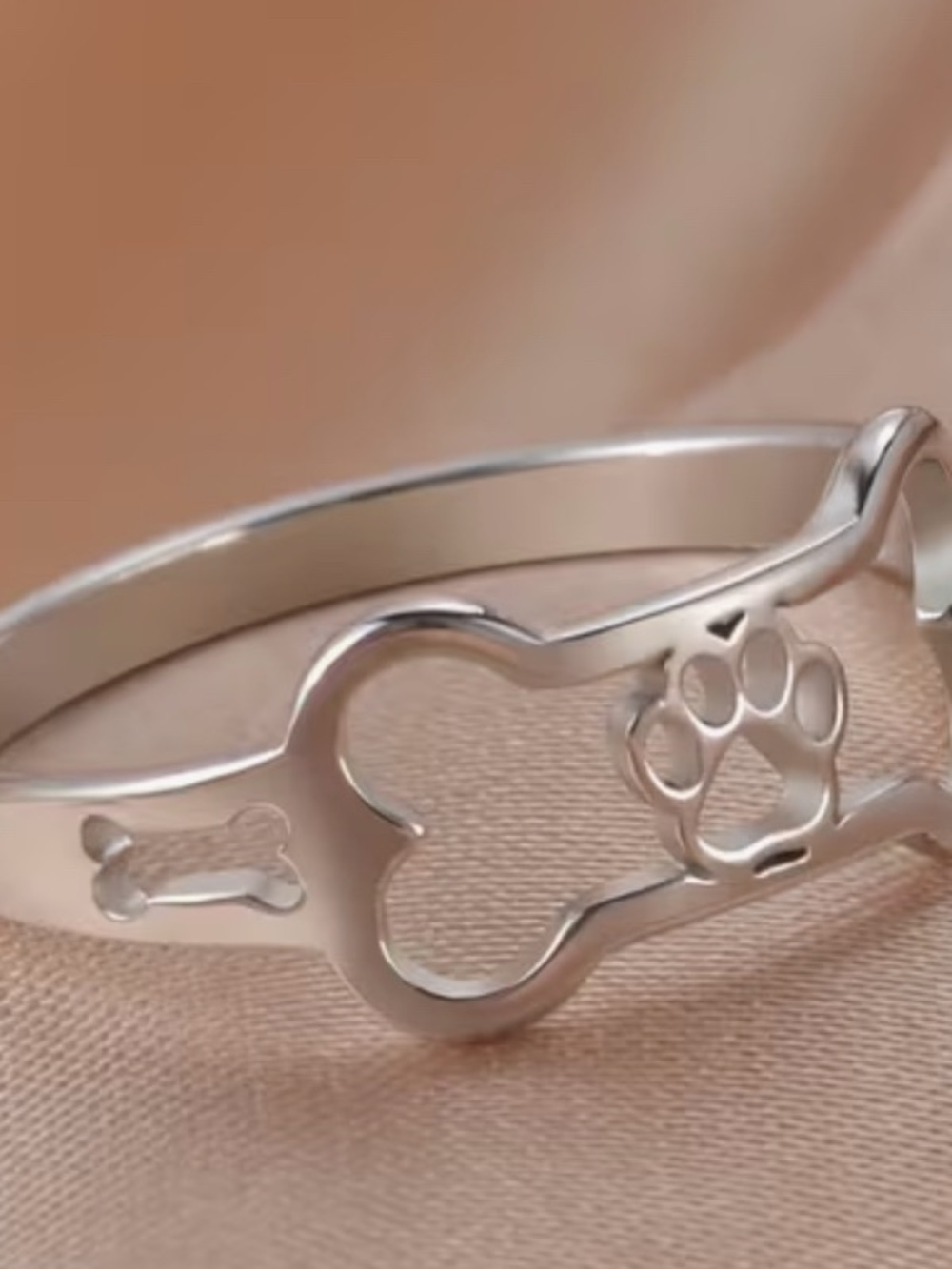 Stainless Steel Dog Bone & Paw Cutout Ring Size 6,7,8,9,10 NWT